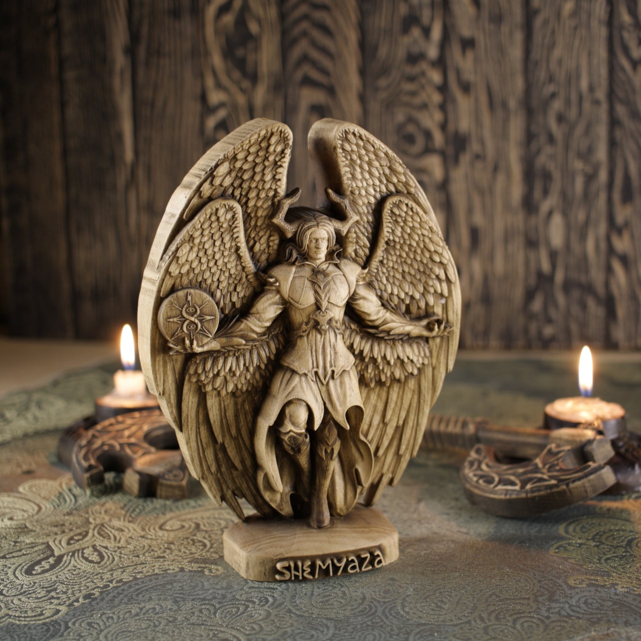 Shemyaza Fallen Angel Statue - The Wooden Satan Figurine