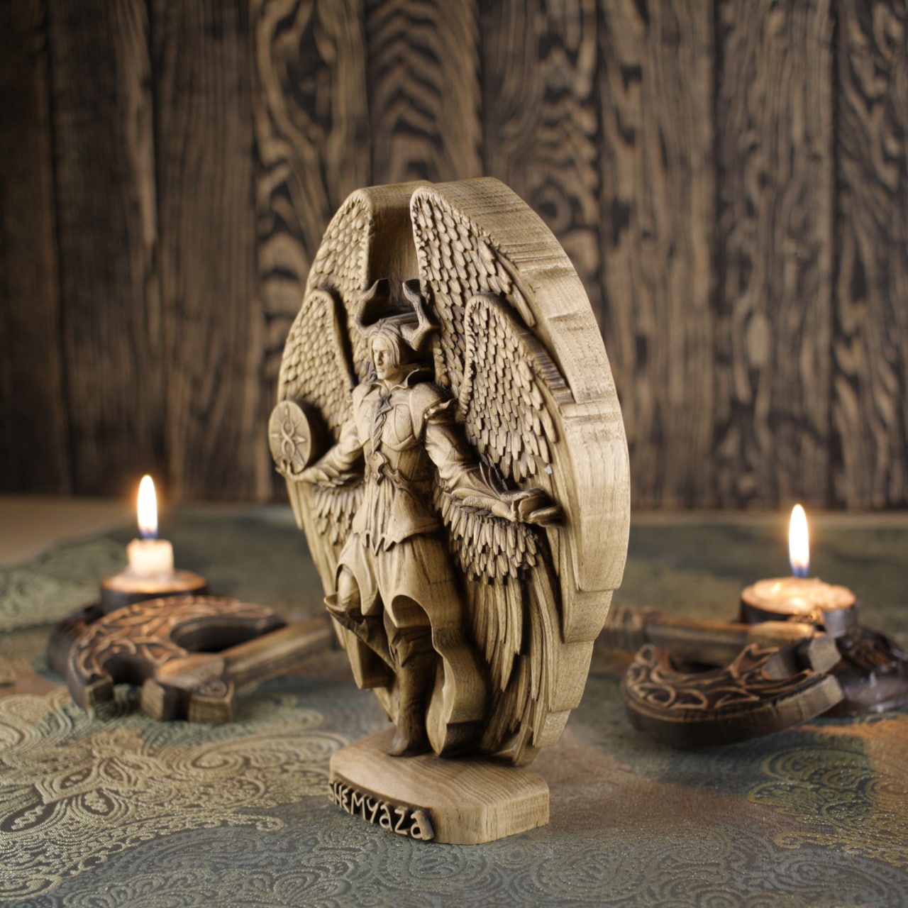 Shemyaza Fallen Angel Statue - The Wooden Satan Figurine
