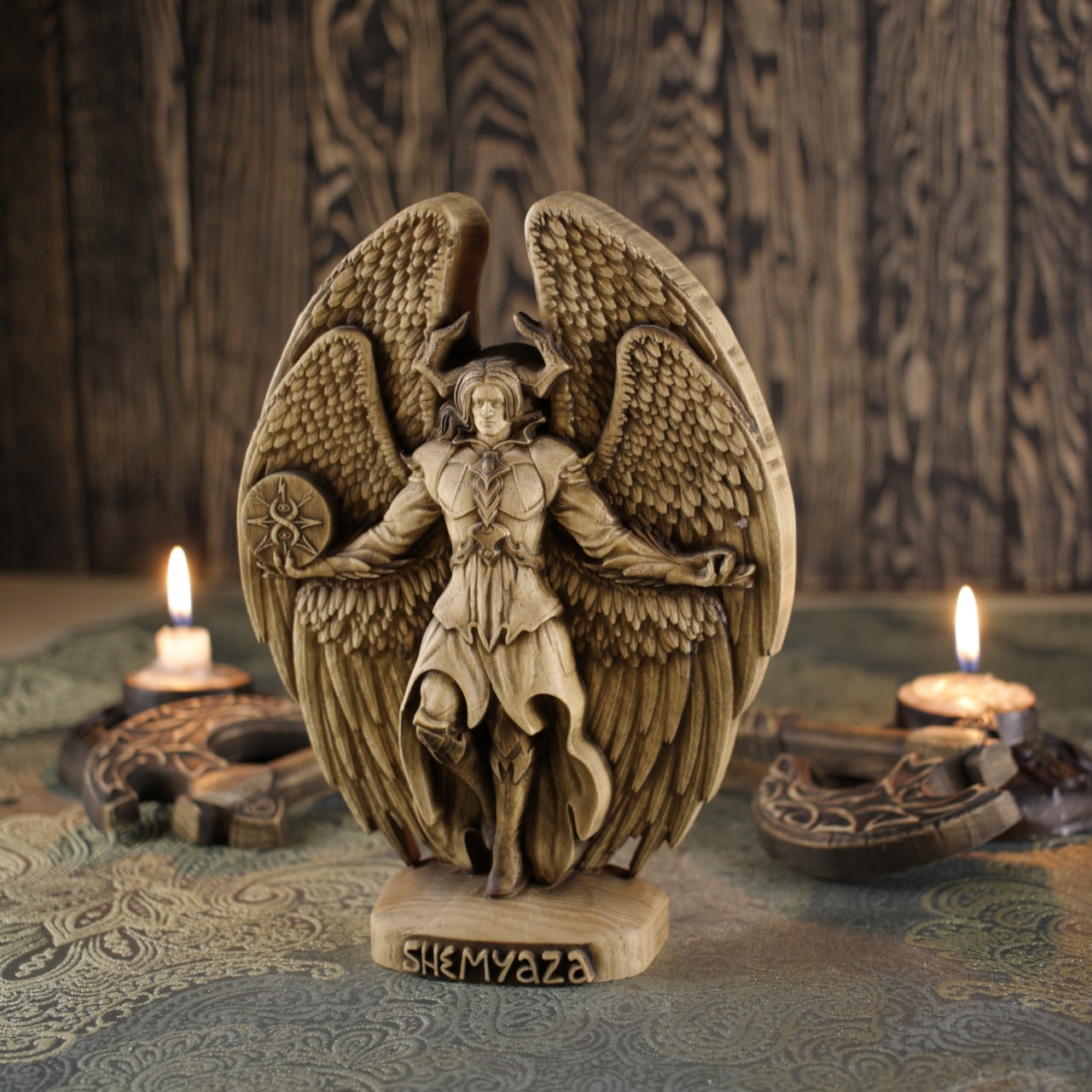 Shemyaza Fallen Angel Statue - The Wooden Satan Figurine