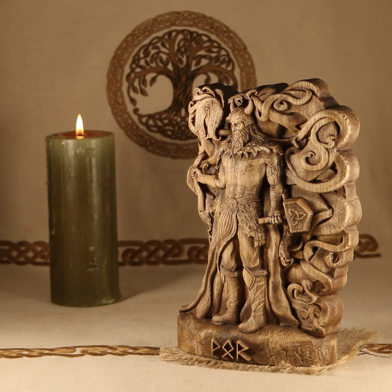 Wooden Thor Statue - Carved Wood Art