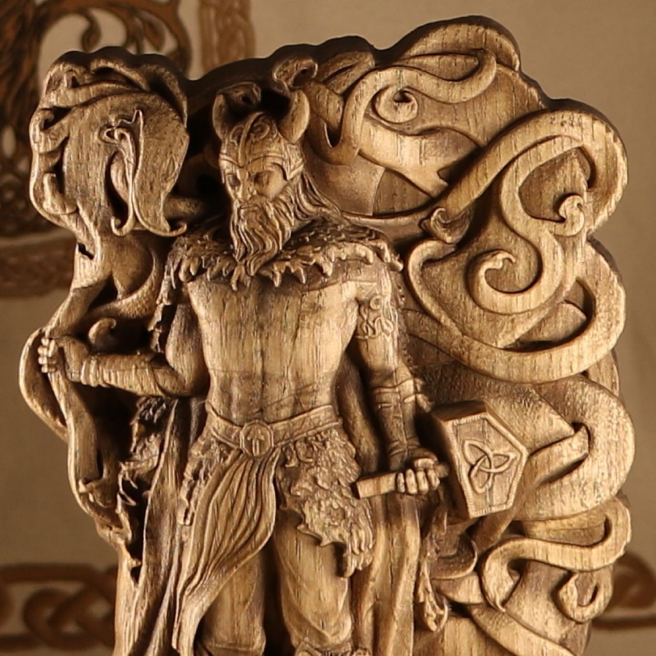 Wooden Thor Statue - Carved Wood Art