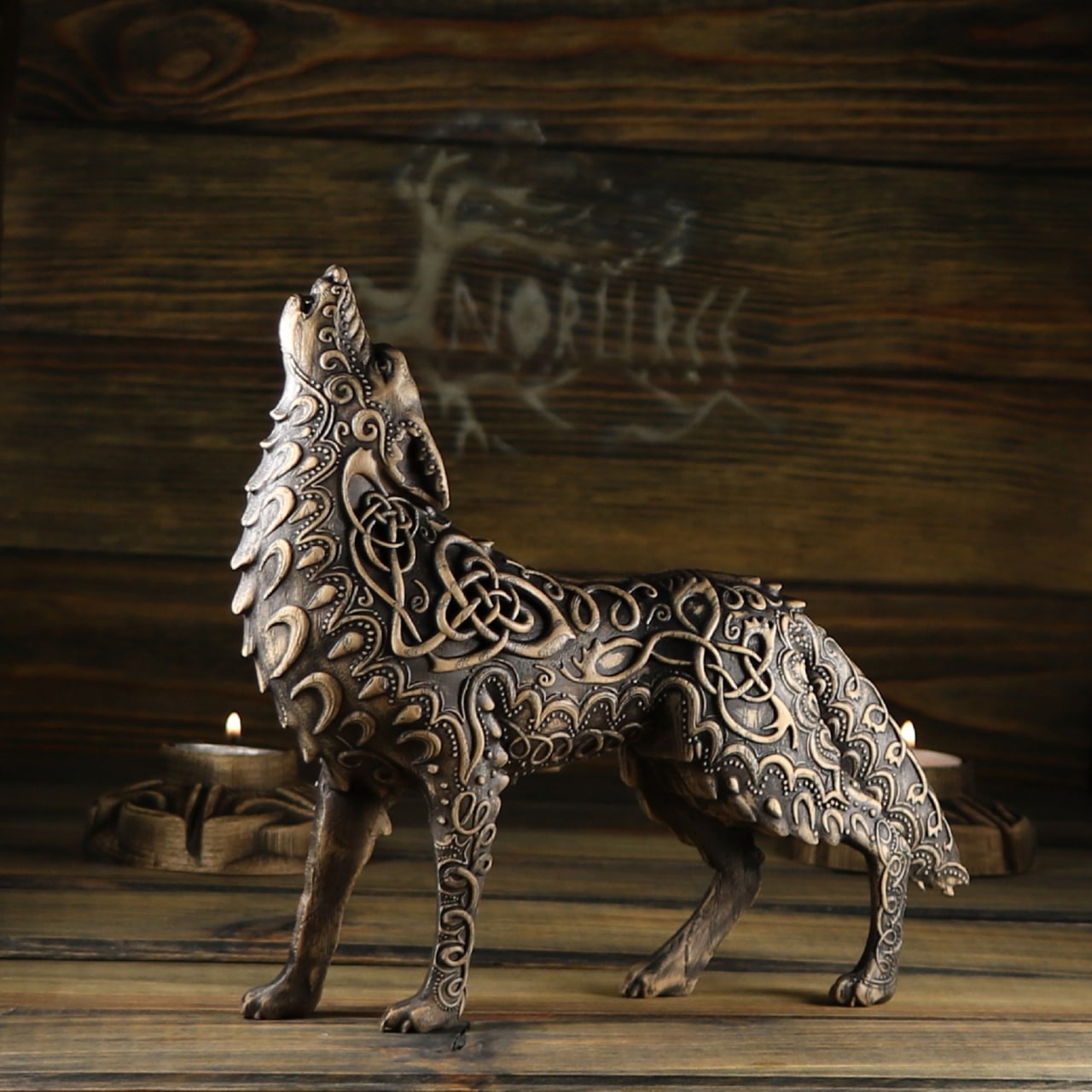 Wooden Fenrir Statue