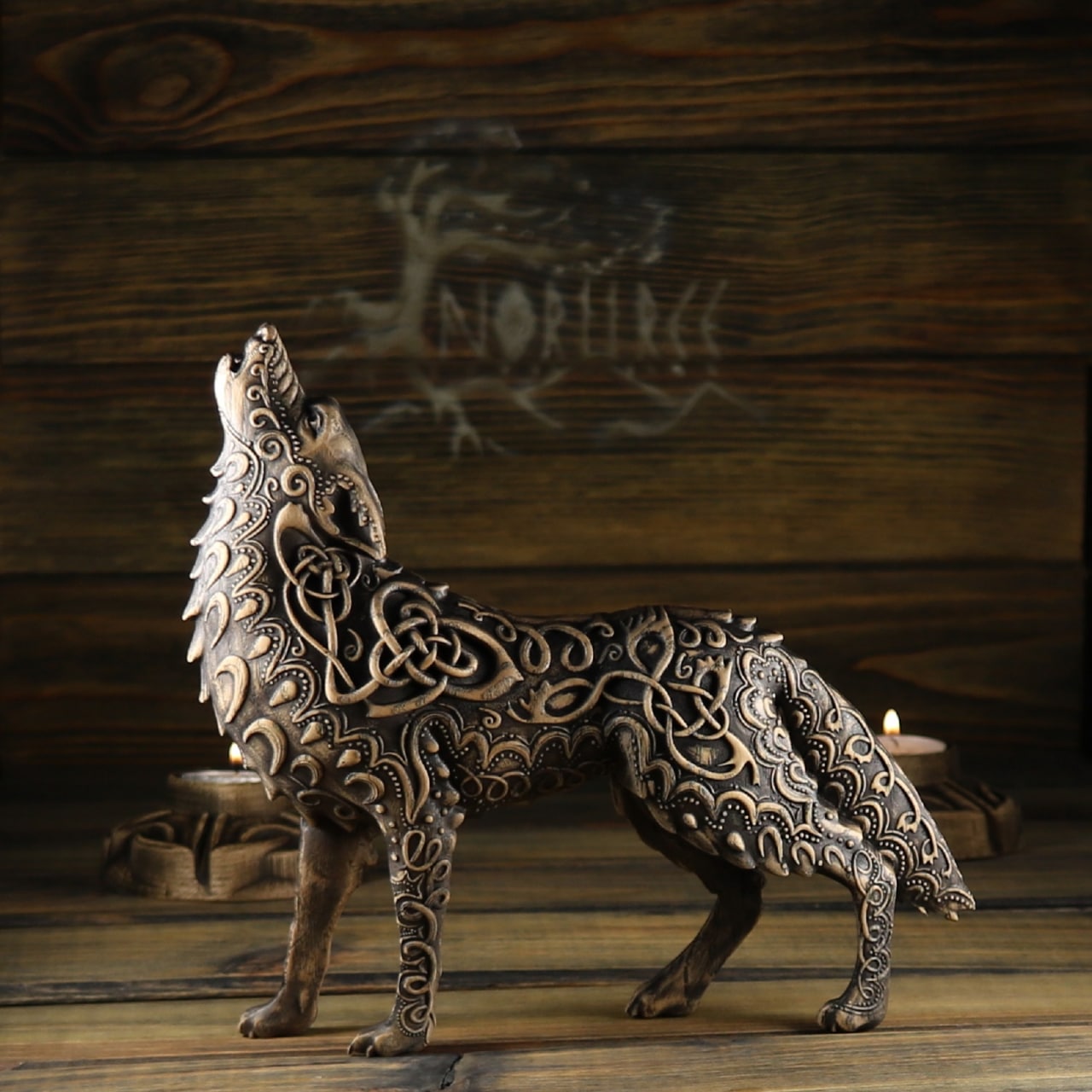 Wooden Fenrir Statue