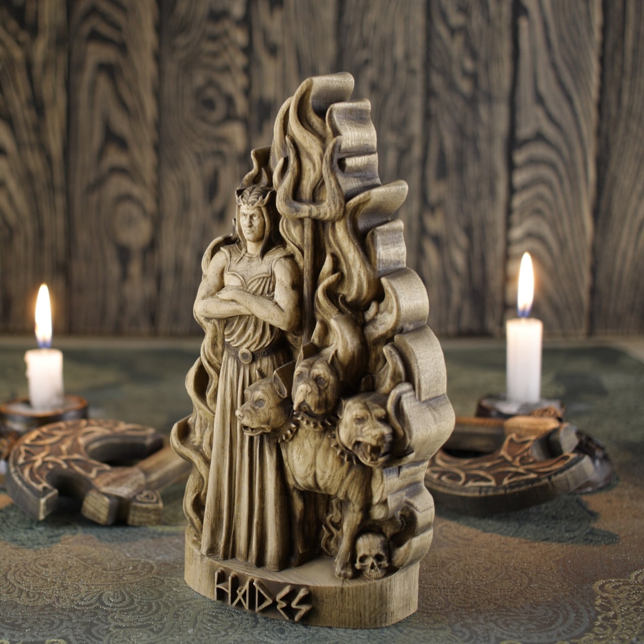 Hades, Greek god statue, Wood carving