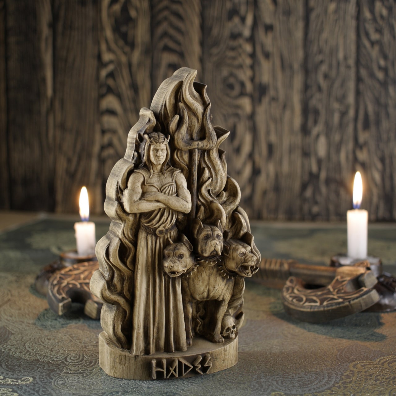 Hades, Greek god statue, Wood carving
