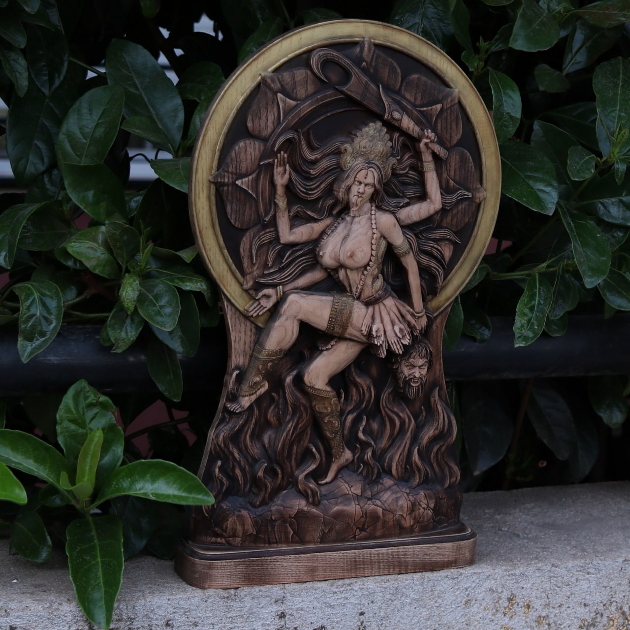 Wooden Kali Sculpture - Indian Goddess Statue