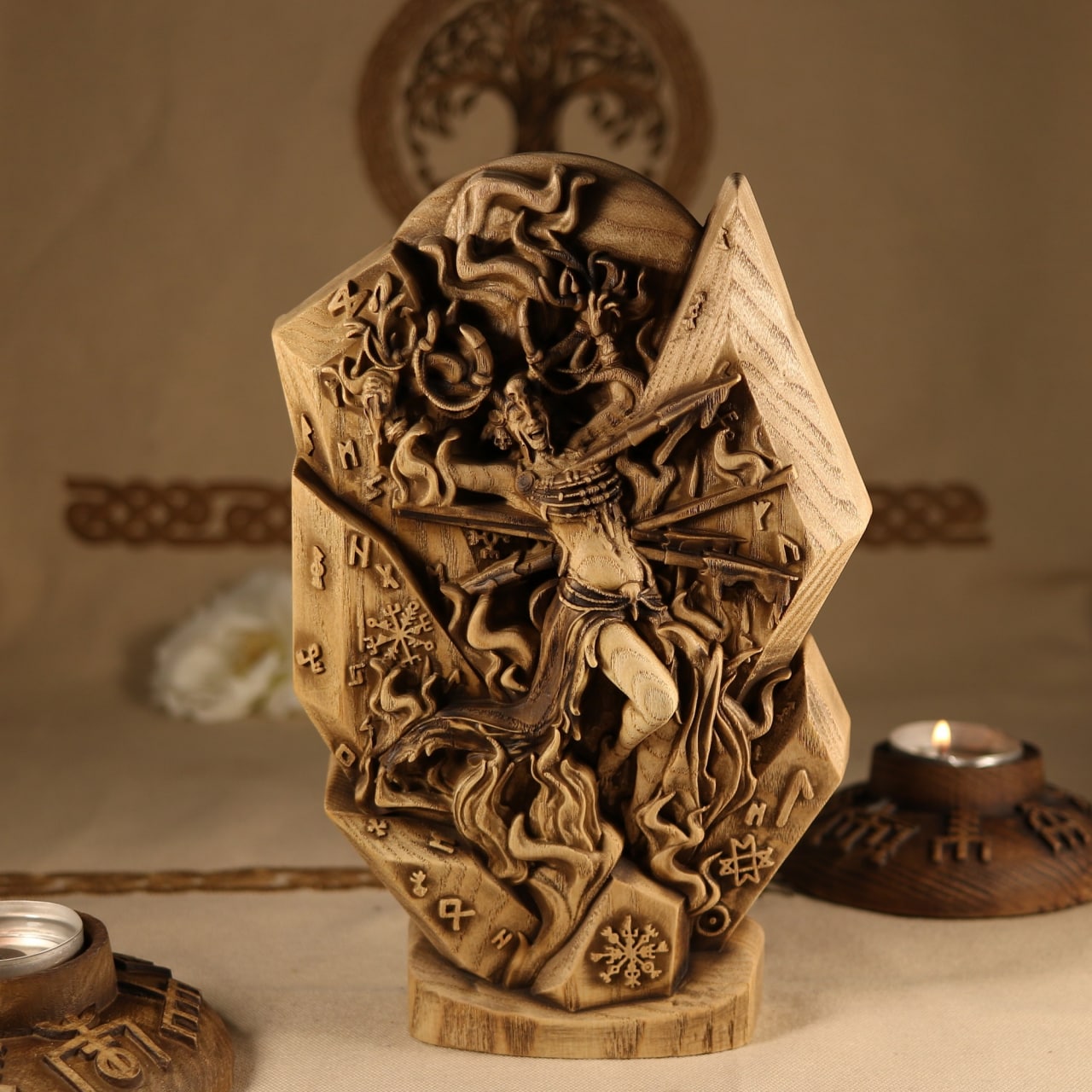 Norse God Statue Gullveig - Scandinavian Wood Carving
