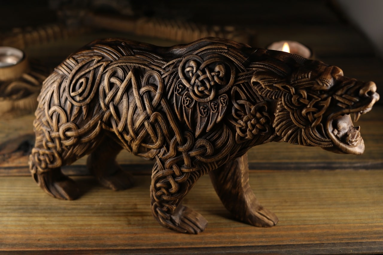 Carving Viking Bear Statue - Wooden Viking Statue