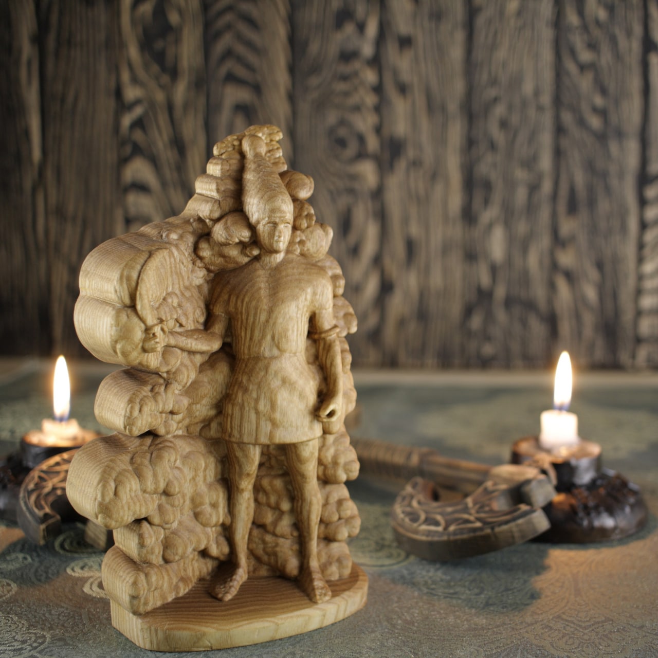 Baal Statue - Wooden Storm God Statue