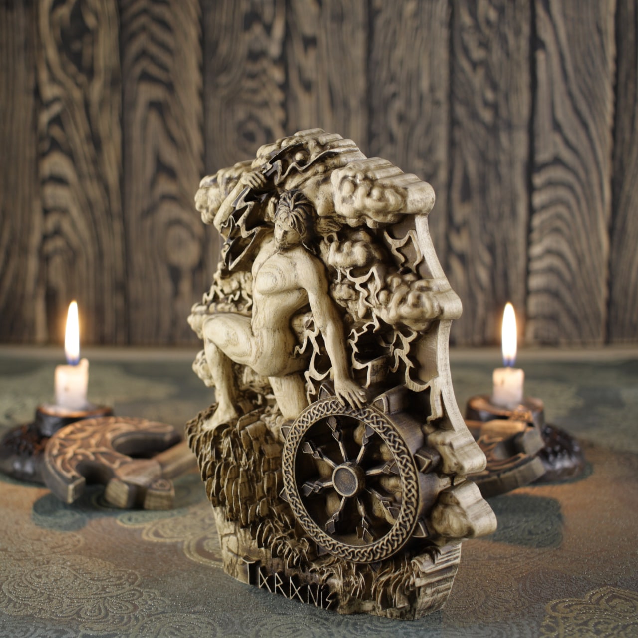 Wooden Celtic Sculpture Taranis from Celtic Mythology