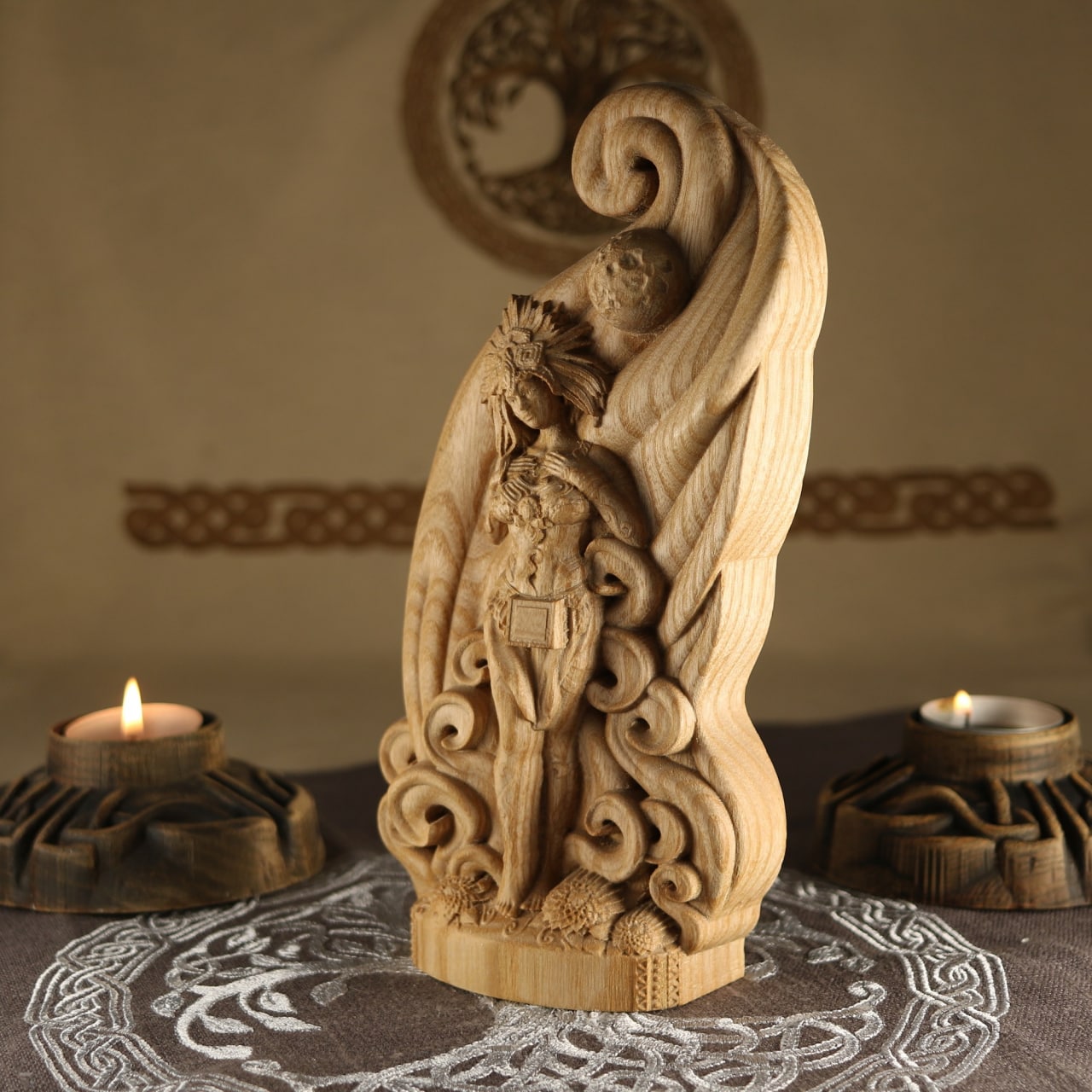 Wooden Xochiquetzal Statue - Aztec Statue Goddess of Fertility, Beauty and Love