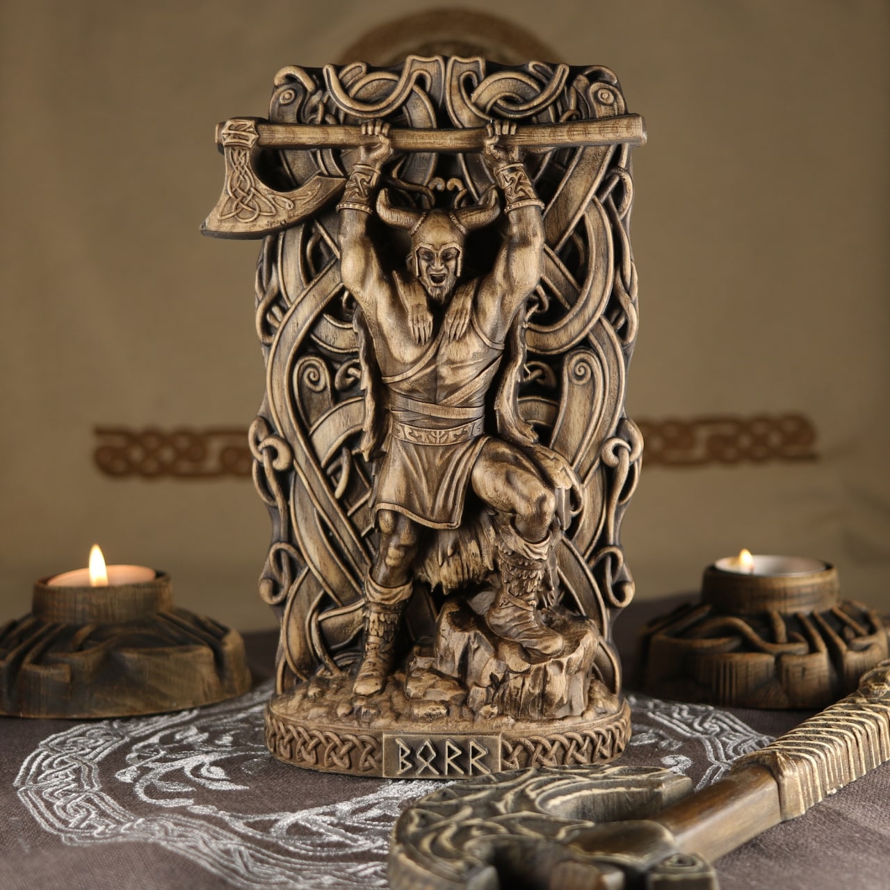 Wooden Borr Statue - Viking Decor Norse Pagan Sculpture