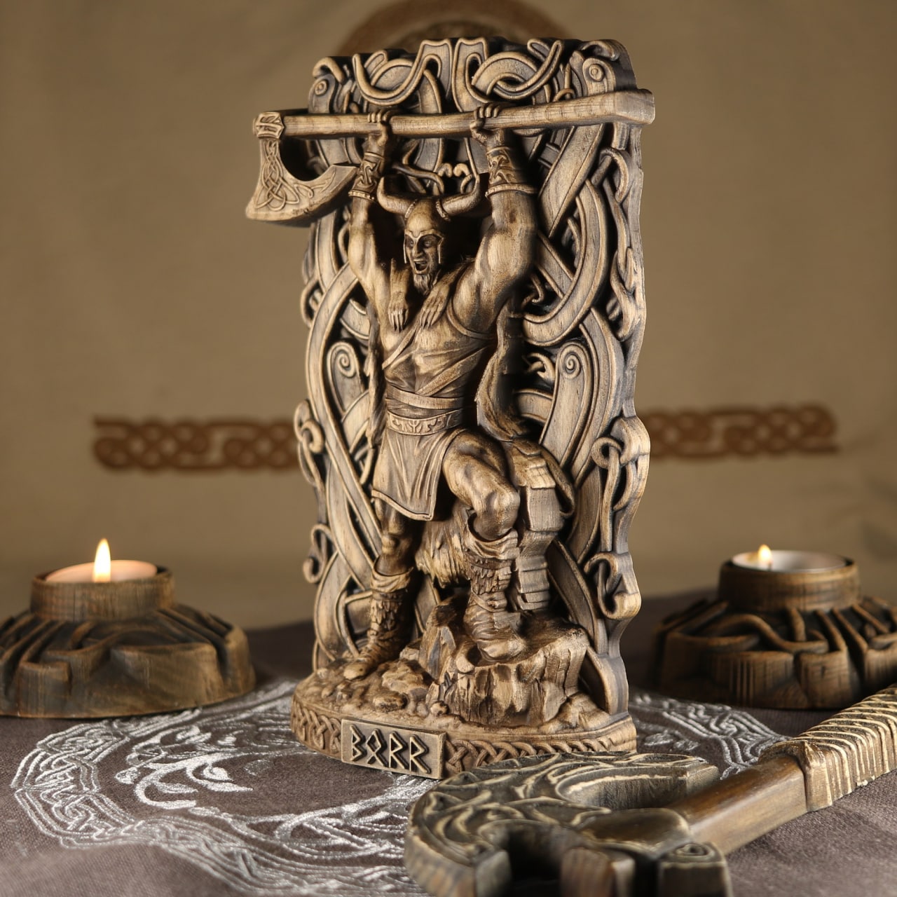 Wooden Borr Statue - Viking Decor Norse Pagan Sculpture