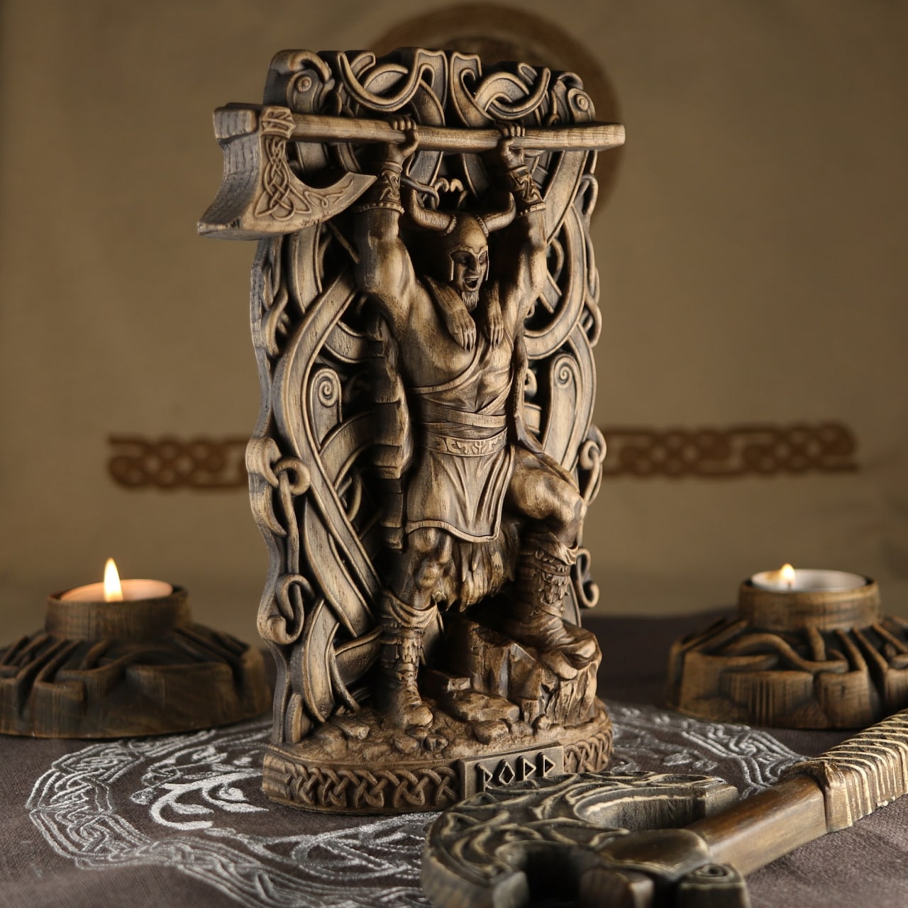 Wooden Borr Statue - Viking Decor Norse Pagan Sculpture