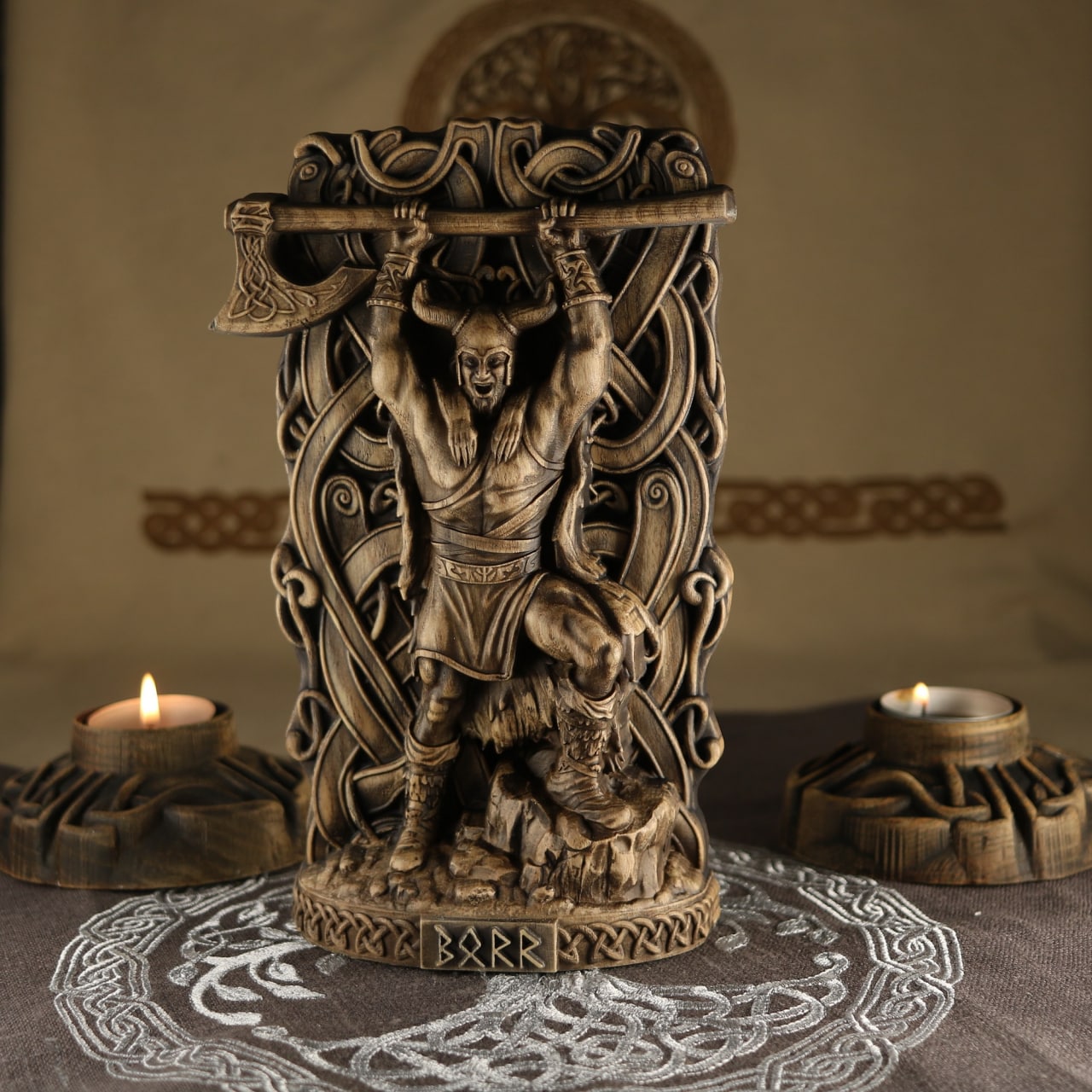 Wooden Borr Statue - Viking Decor Norse Pagan Sculpture