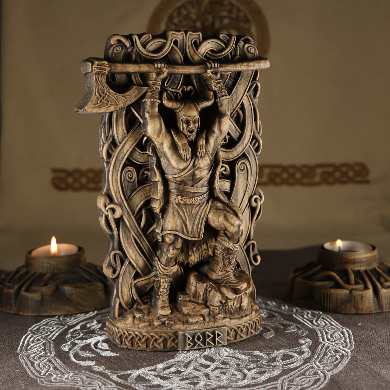 Wooden Borr Statue - Viking Decor Norse Pagan Sculpture