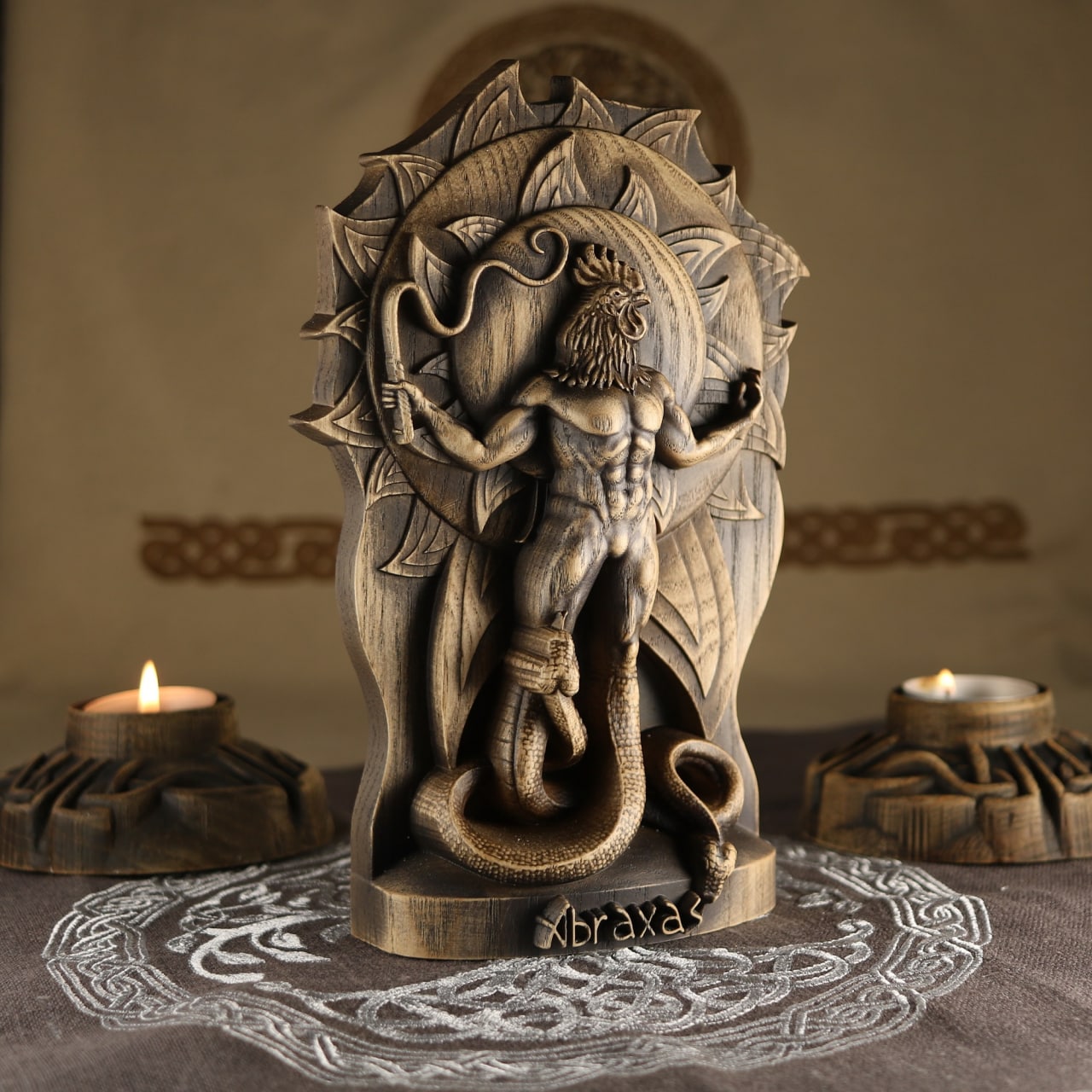 Abraxas Head of Heaven and Aeons Wooden Statue