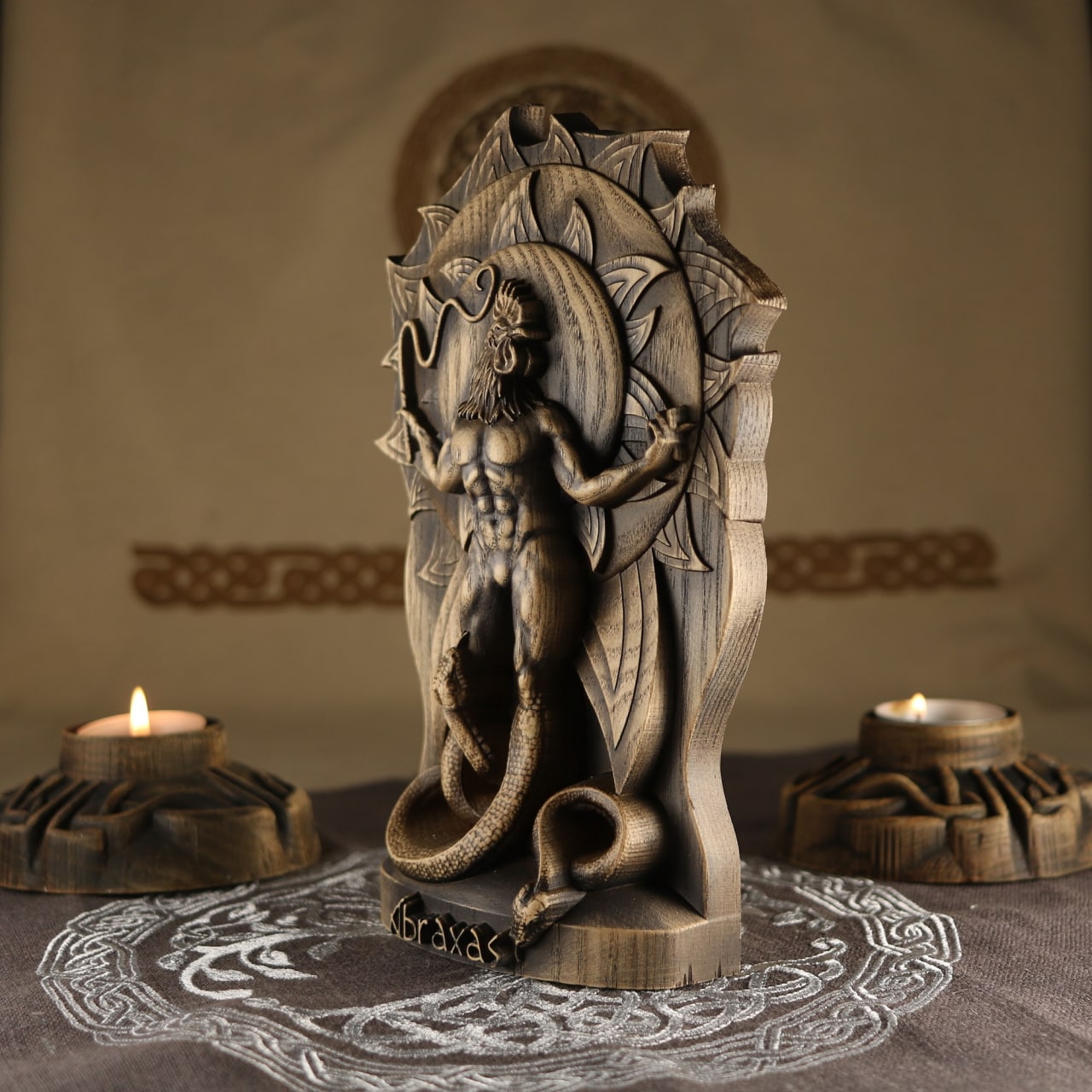 Abraxas Head of Heaven and Aeons Wooden Statue