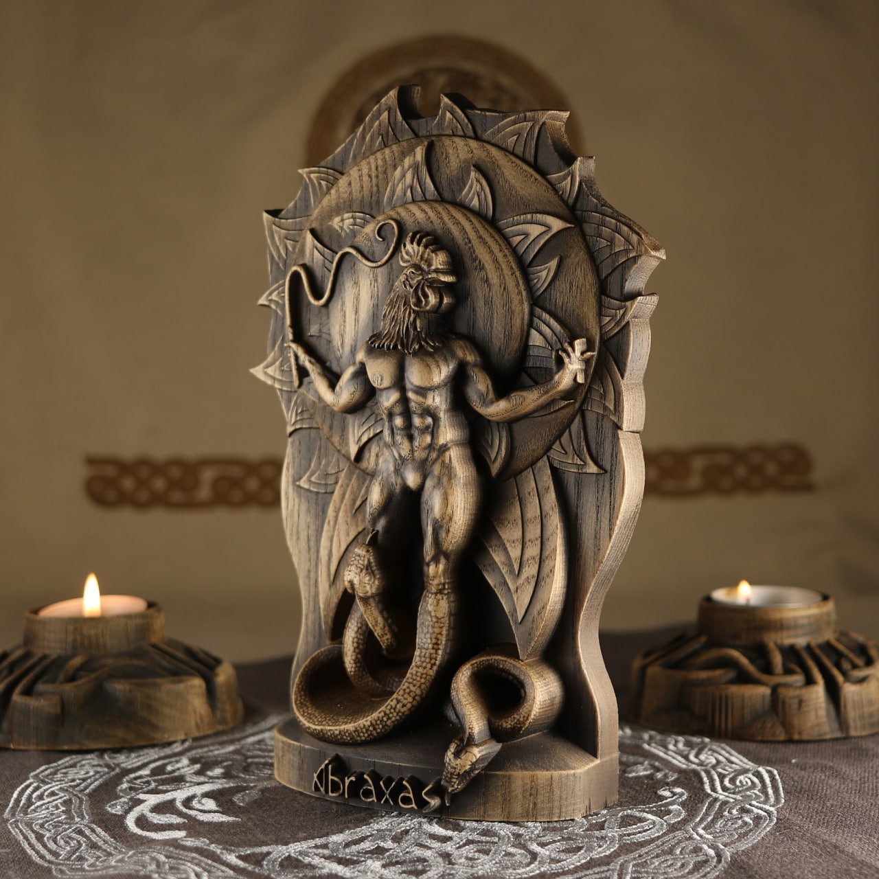Abraxas Head of Heaven and Aeons Wooden Statue