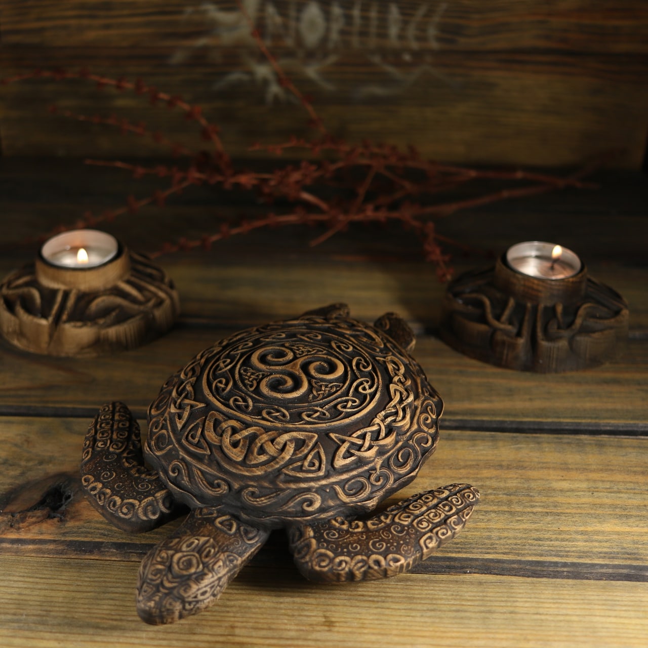 Turtle, Celtic turtle, wooden statue, animal statue