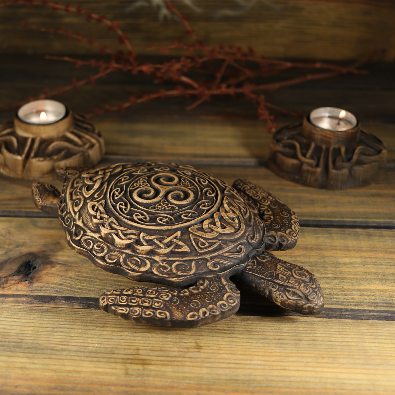 Turtle, Celtic turtle, wooden statue, animal statue