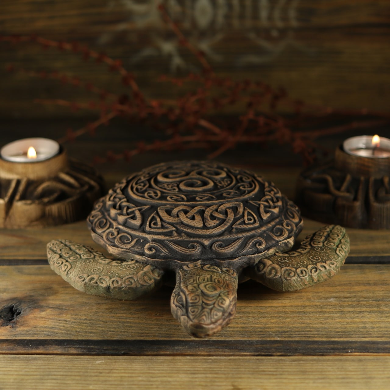 Turtle, Celtic turtle, wooden statue, animal statue