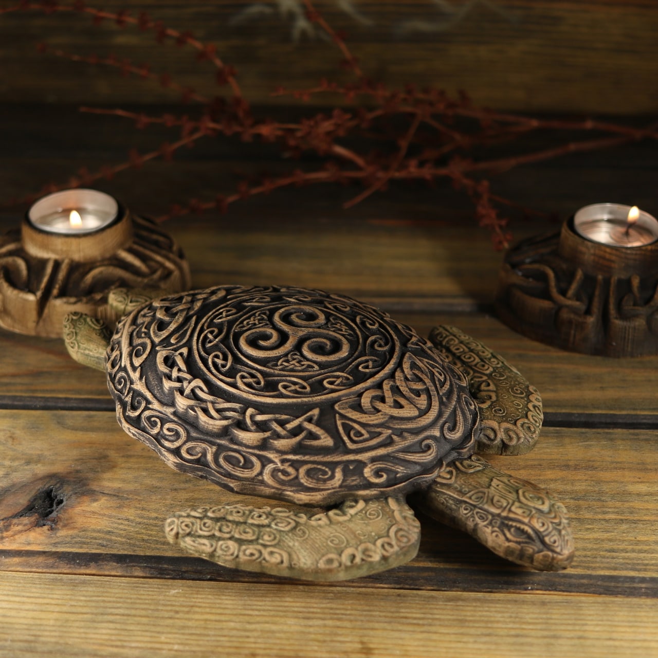 Turtle, Celtic turtle, wooden statue, animal statue