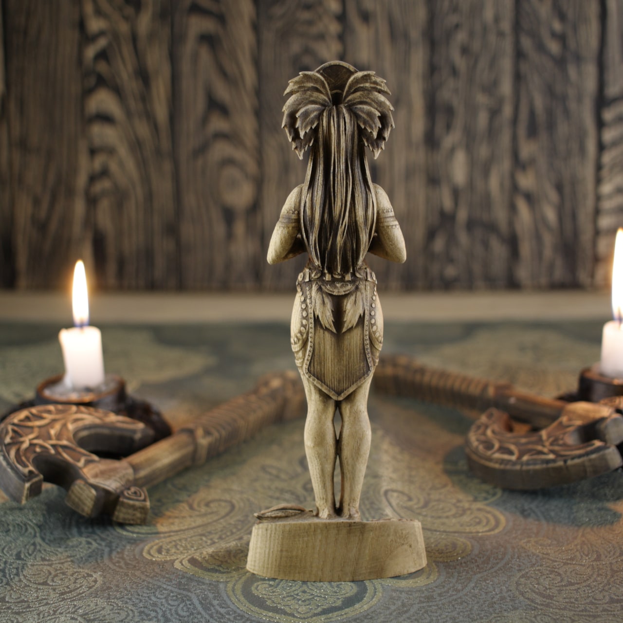 Wooden IxCacao Statue - Mayan Goddess Sculpture