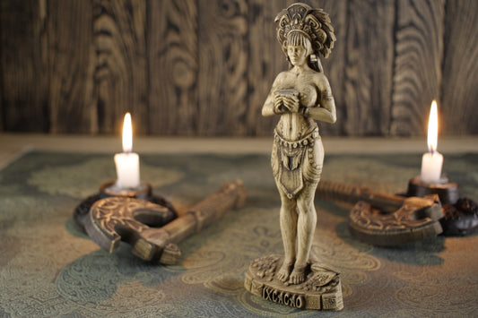 Wooden IxCacao Statue - Mayan Goddess Sculpture