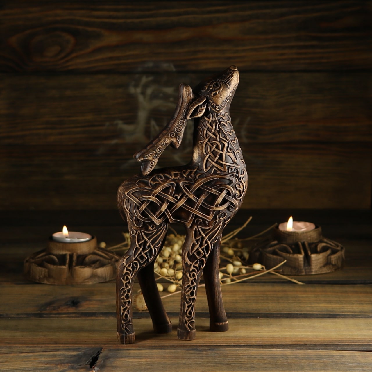 Deer, wooden statue, Viking decor