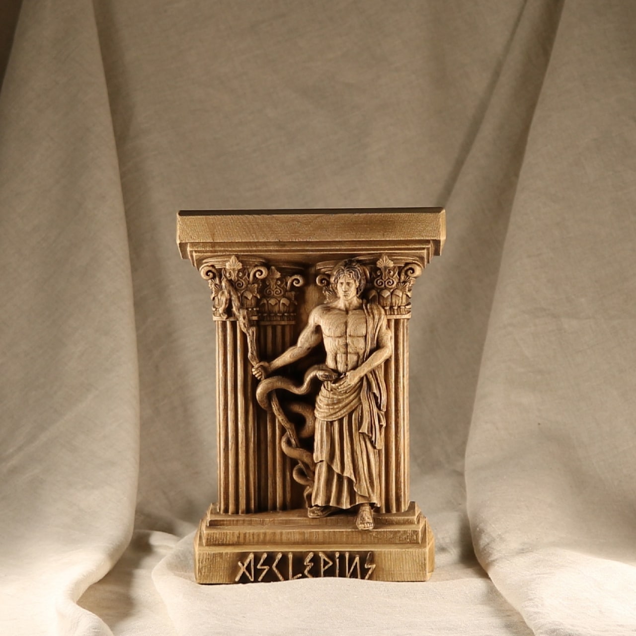 Greek Asclepius Statue - Wooden God of Medicine