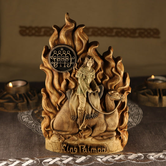 Wooden King Paimon Statue - Lucifer Altar, Occult Sculpture