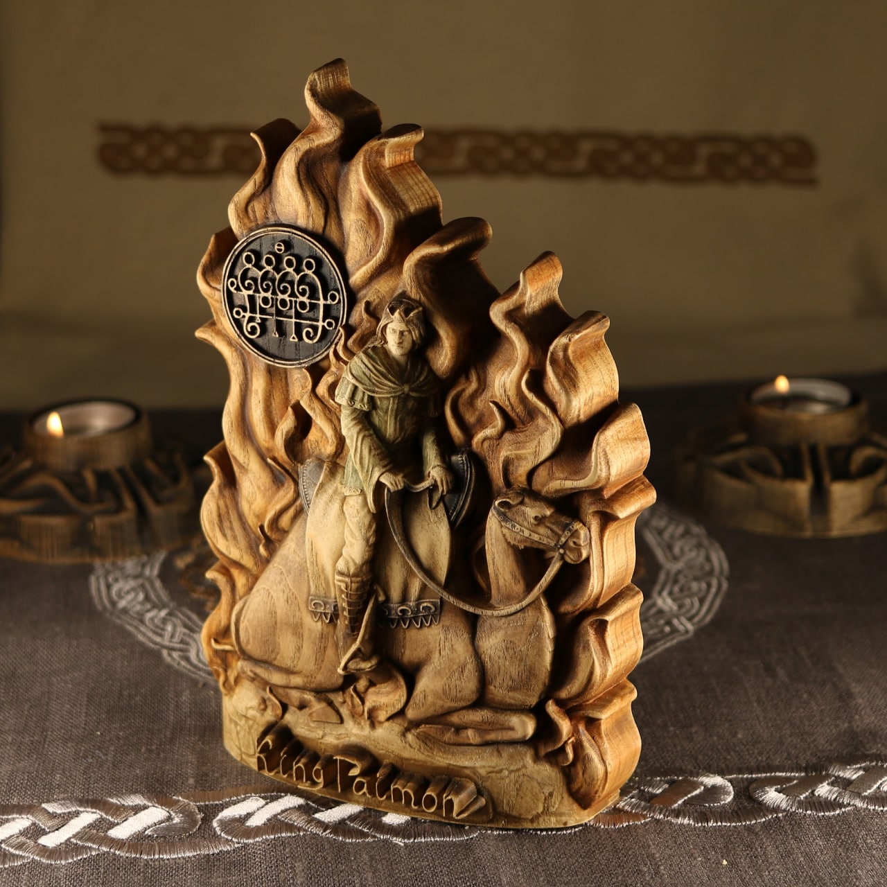 Wooden King Paimon Statue - Lucifer Altar, Occult Sculpture