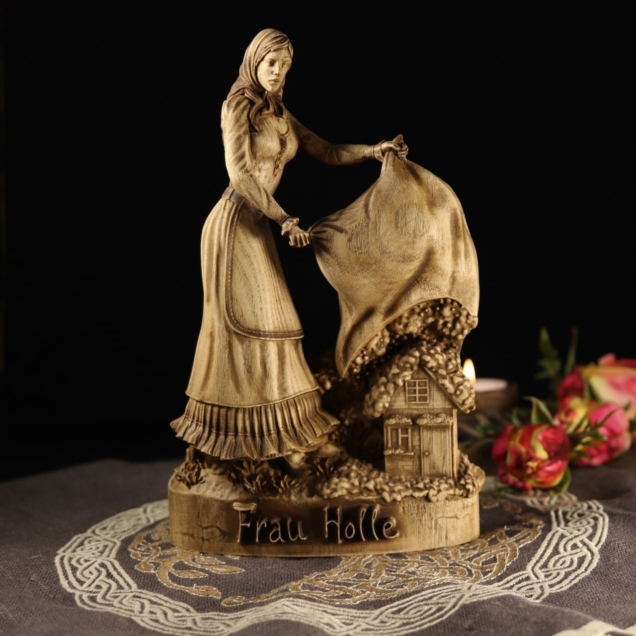 Frau Holle, Mother Holle Wooden Statue for Asatru Altar