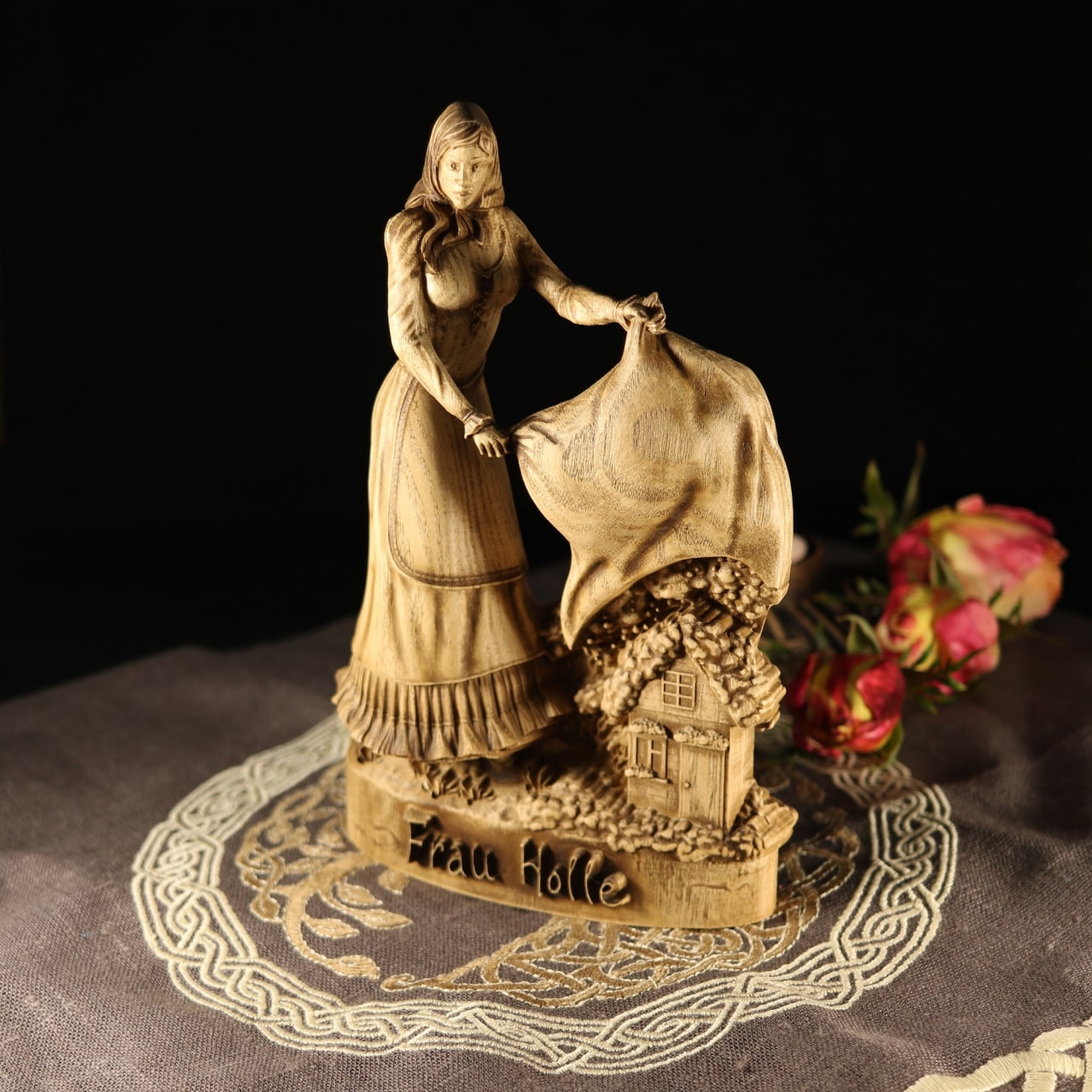 Frau Holle, Mother Holle Wooden Statue for Asatru Altar