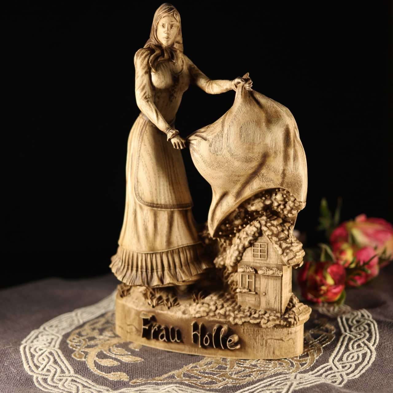 Frau Holle, Mother Holle Wooden Statue for Asatru Altar