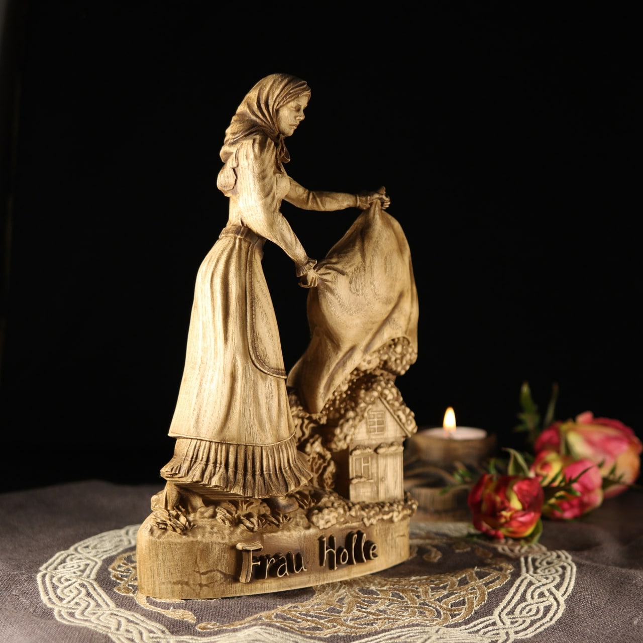Frau Holle, Mother Holle Wooden Statue for Asatru Altar