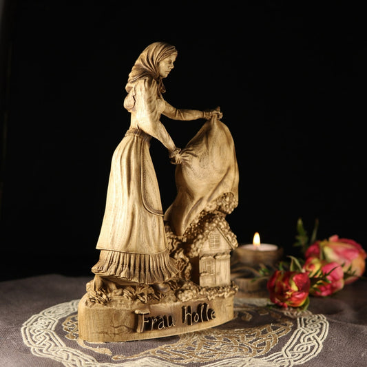 Frau Holle, Mother Holle Wooden Statue for Asatru Altar