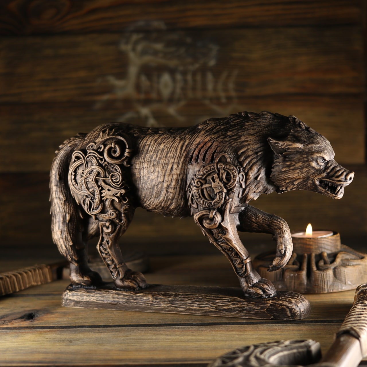 Wolf Statue - Wooden Viking Statue