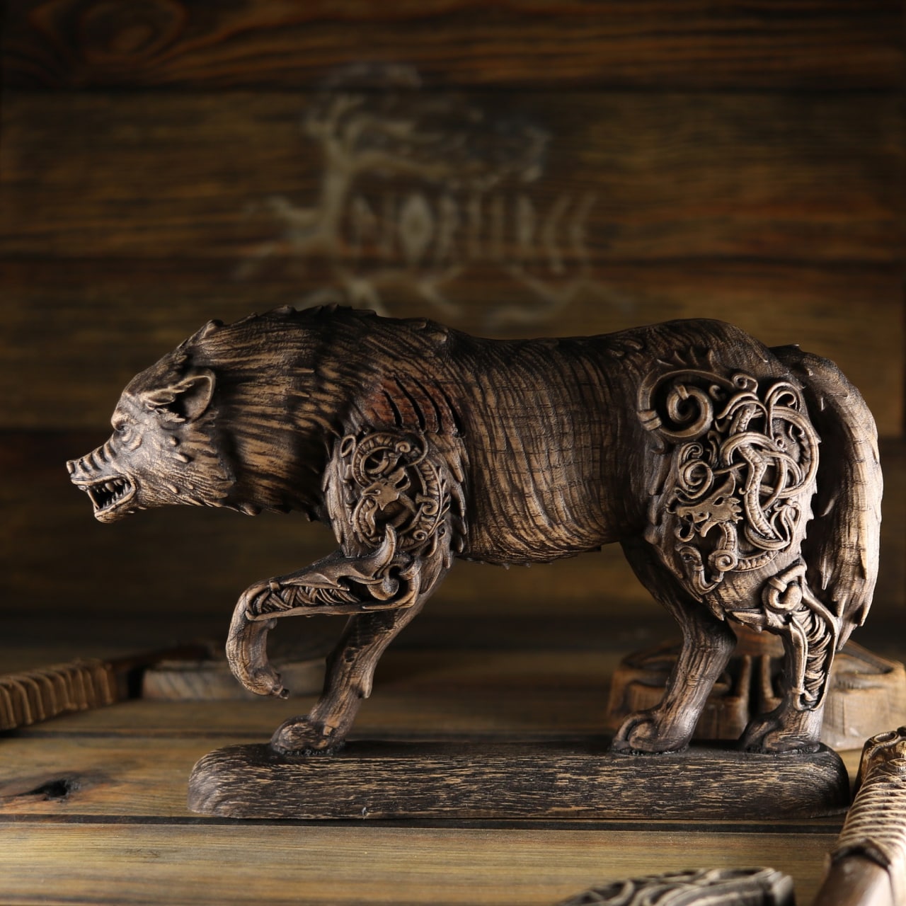 Wolf Statue - Wooden Viking Statue