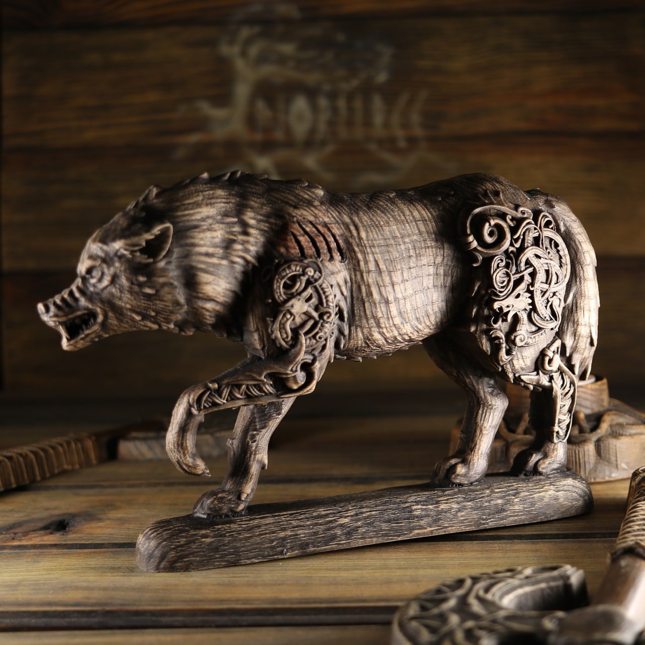Wolf Statue - Wooden Viking Statue