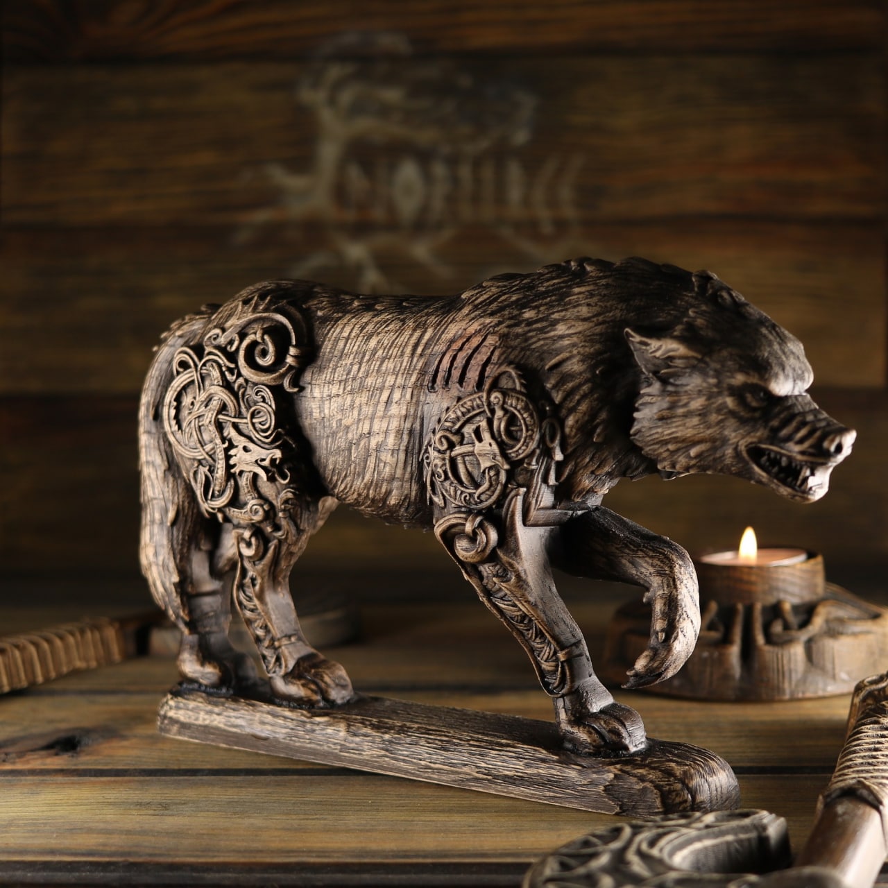 Wolf Statue - Wooden Viking Statue