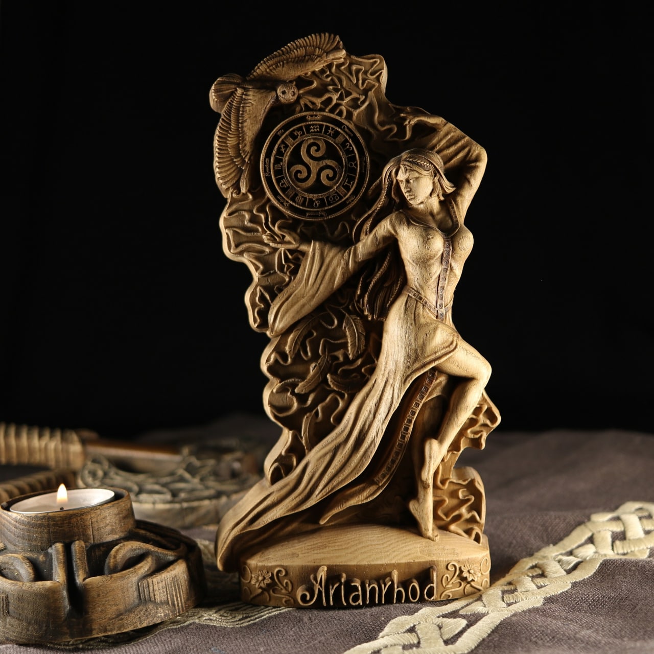 Arianrhod, Moon goddess, Wooden goddess statue Celtic goddess