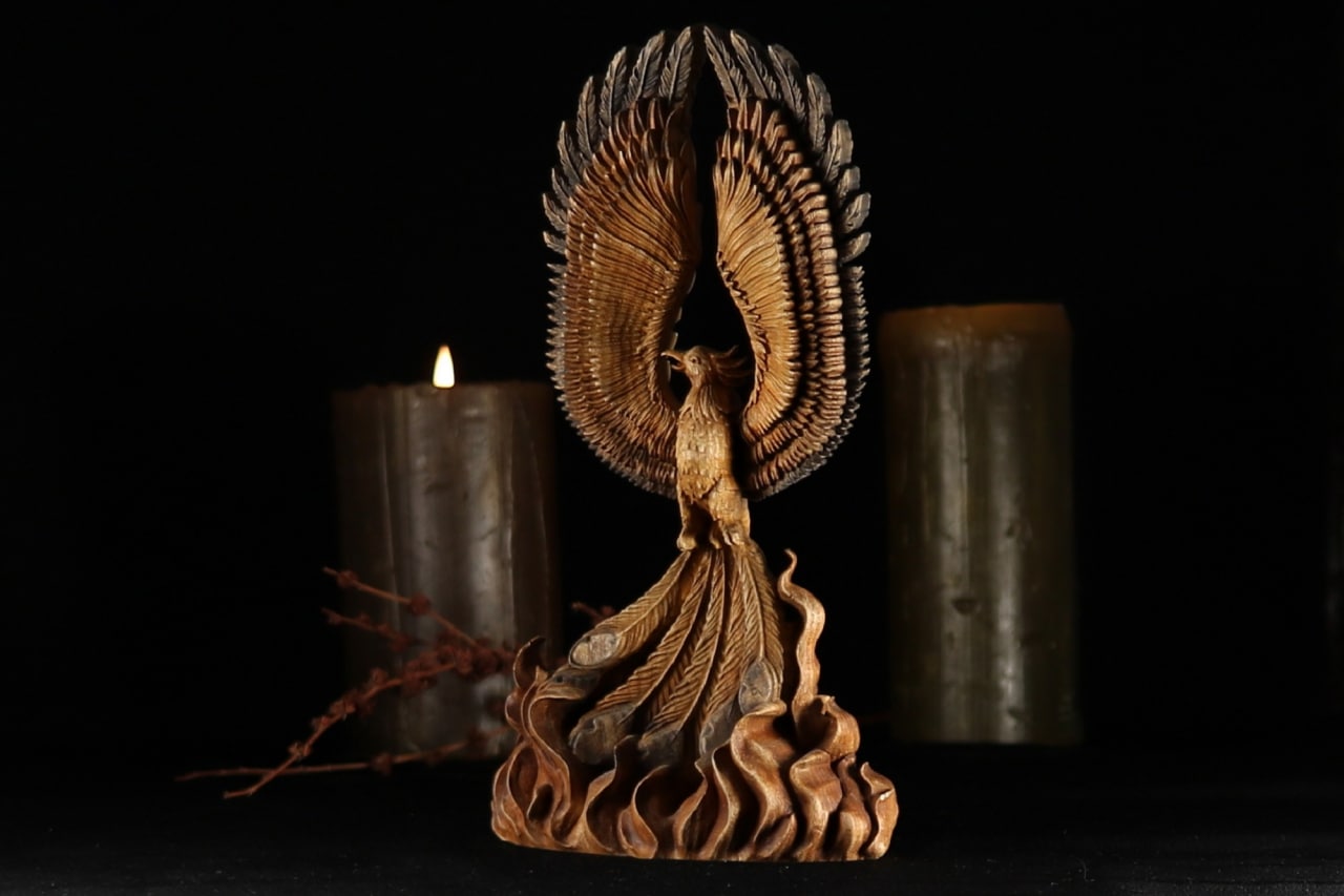 Phoenix statue, Greek sculpture, wooden statue, wooden animal