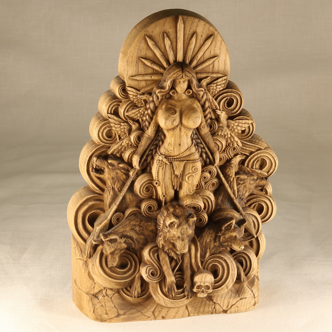 The Morrigan Celtic Goddess of War hand-carved ash wood statue — ArtCarving Shop
