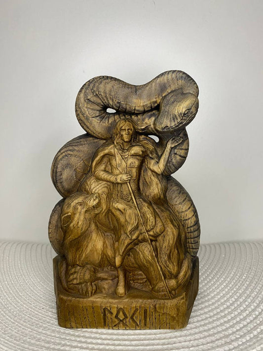 Loki Norse Trickster God hand-carved ash wood statue — ArtCarving Shop