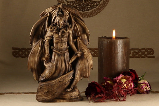Samael Angel of Death hand-carved ash wood occult statue — ArtCarving Shop