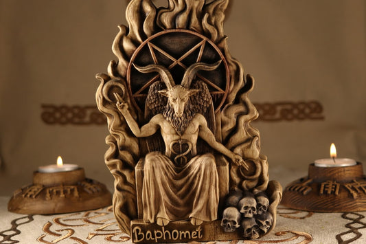 Baphomet Sabbatic Goat hand-carved ash wood occult statue — ArtCarving Shop