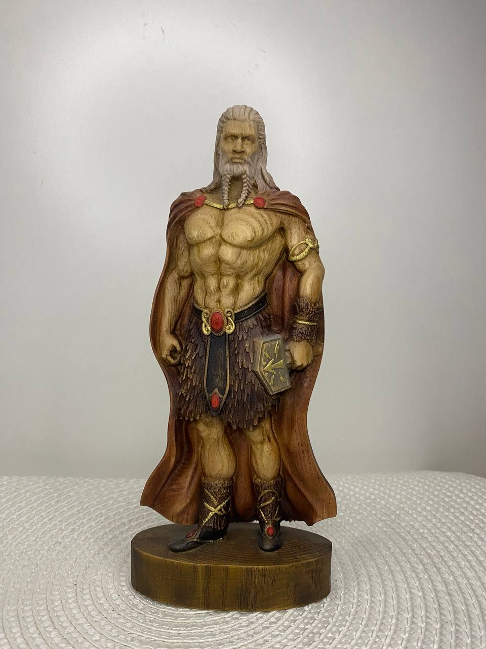 Thor Norse God of Thunder hand-carved ash wood statue with Mjolnir — ArtCarving Shop