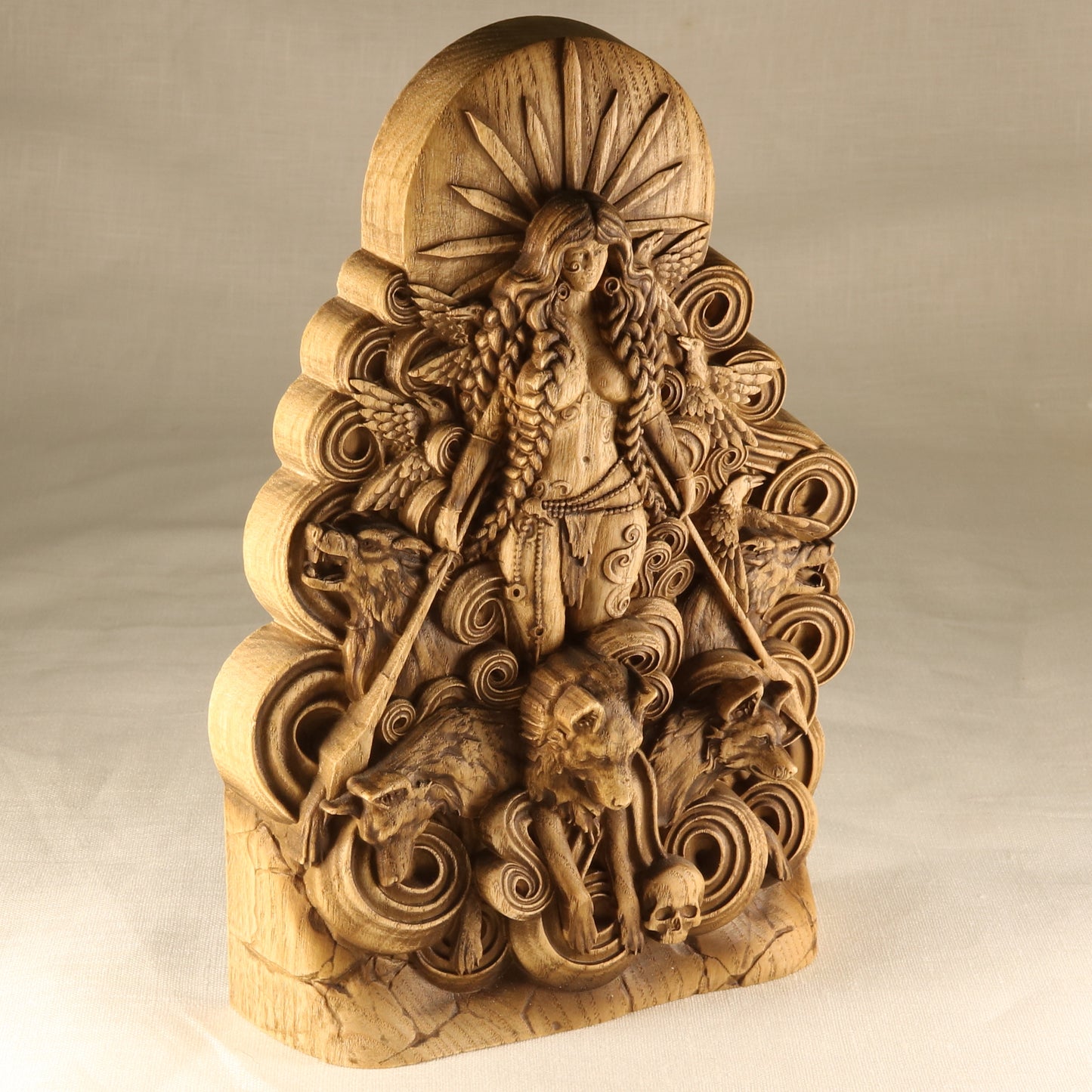 Wooden Morrigan Celtic Goddess Statue